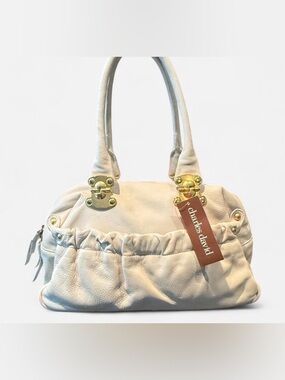 NWT Charles David Cream Ruched Leather Satchel with Gold Hardware